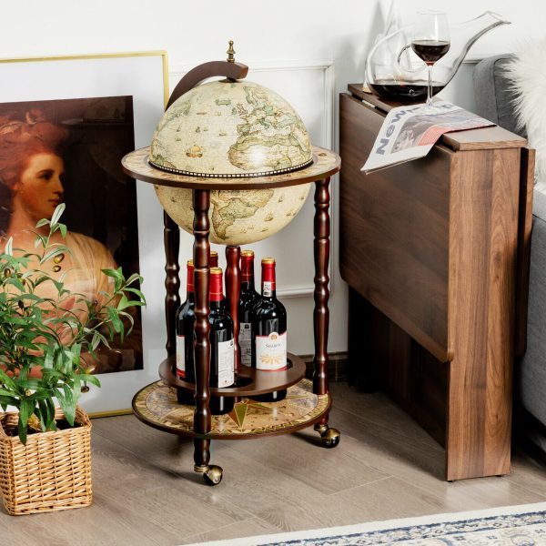 Premium Freestanding Vintage Globe Wine Bar Stand Cart