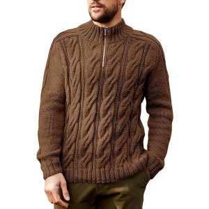 Sweater Men'S Solid Color Half High Neck Long Sleeve Sweater