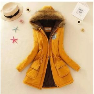 Thick Winter Jacket Hooded Fur Collar Slim Padded Cotton Warm Coat