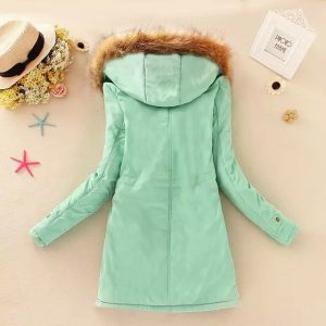 Thick Winter Jacket Hooded Fur Collar Slim Padded Cotton Warm Coat