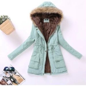 Thick Winter Jacket Hooded Fur Collar Slim Padded Cotton Warm Coat