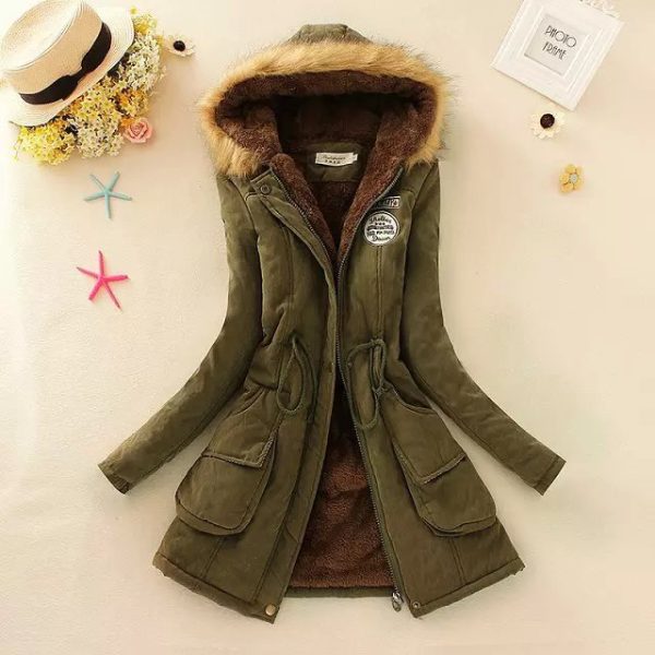 Thick Winter Jacket Hooded Fur Collar Slim Padded Cotton Warm Coat