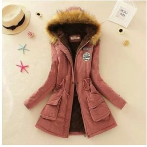 Thick Winter Jacket Hooded Fur Collar Slim Padded Cotton Warm Coat