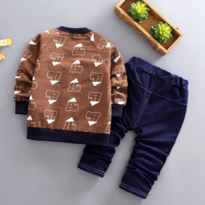 Three-Piece Jacket, Long-Sleeved Trousers, Cartoon House Print