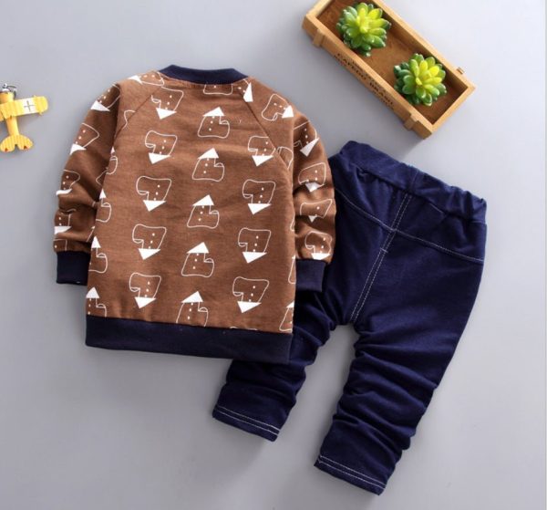 Three-Piece Jacket, Long-Sleeved Trousers, Cartoon House Print