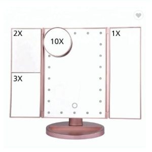 Three-Sided Foldable Magnifying Desktop Makeup Mirror With Lamp