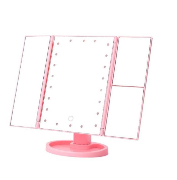 Three-Sided Foldable Magnifying Desktop Makeup Mirror With Lamp