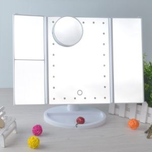 Three-Sided Foldable Magnifying Desktop Makeup Mirror With Lamp