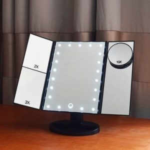 Three-Sided Foldable Magnifying Desktop Makeup Mirror With Lamp