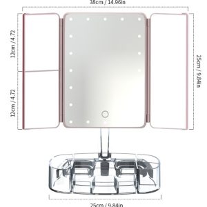 Three-Sided Foldable Magnifying Desktop Makeup Mirror With Lamp