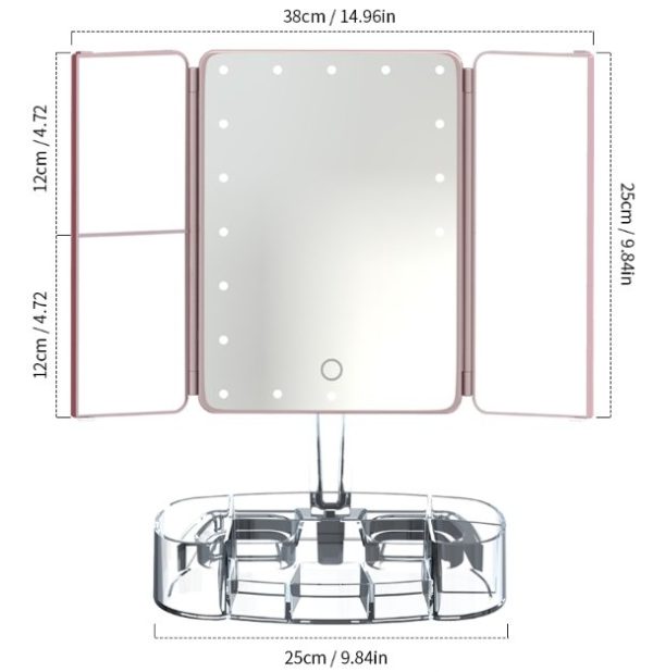 Three-Sided Foldable Magnifying Desktop Makeup Mirror With Lamp