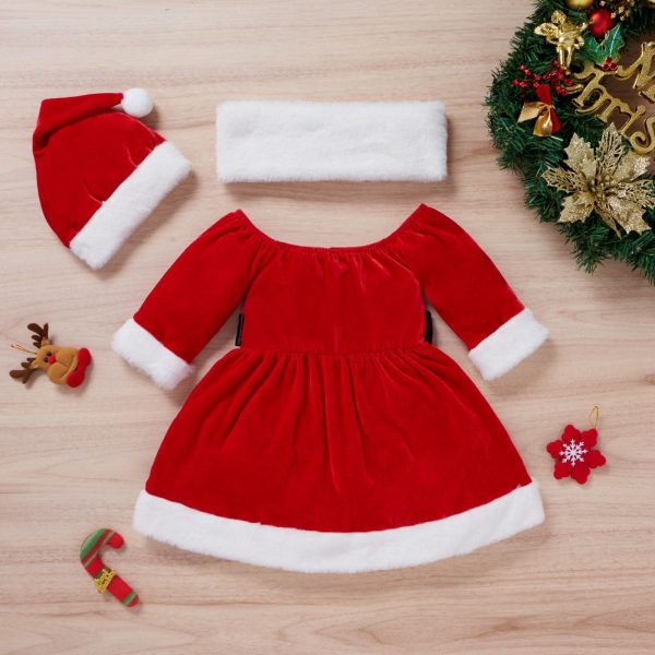 Toddler Baby Girls Christmas Clothes Set Dress Hat Scarf