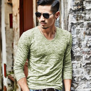 V-Neck Slim Fit Long Sleeve T-Shirt Men