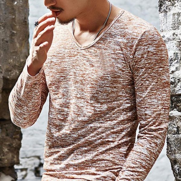 V-Neck Slim Fit Long Sleeve T-Shirt Men