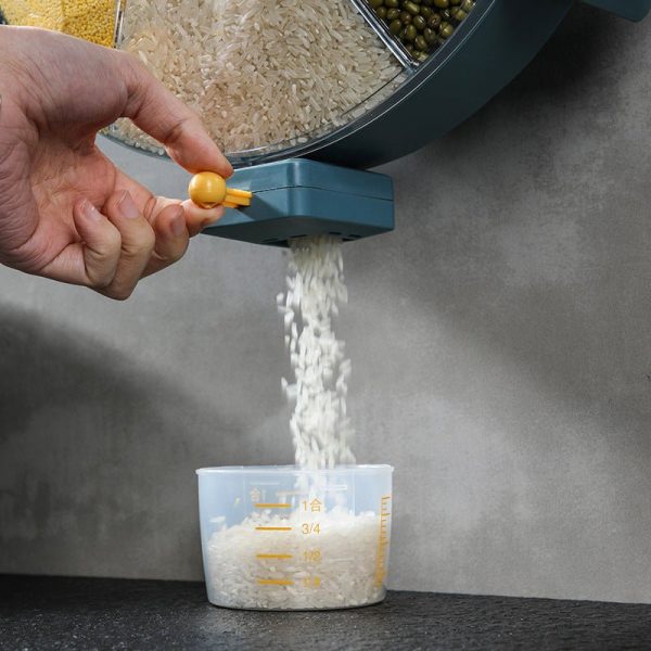 Wall-Mounted Grain Dispenser 5 Compartments Dry Food Dispenser Rotating Cereal