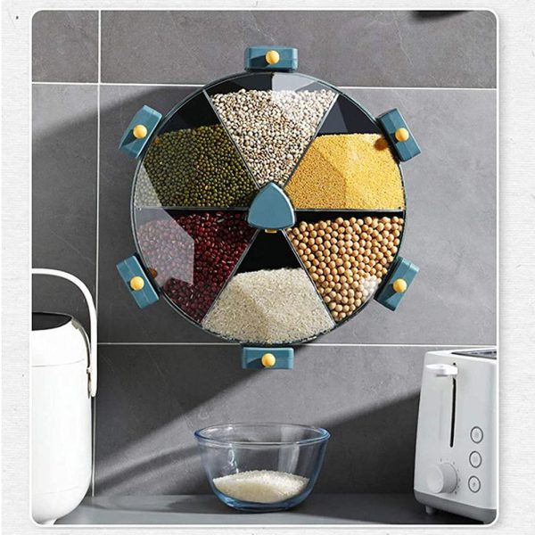 Wall-Mounted Grain Dispenser 5 Compartments Dry Food Dispenser Rotating Cereal