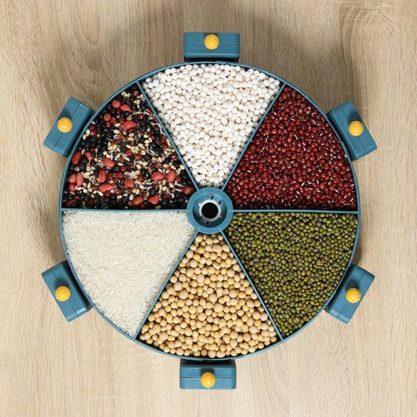 Wall-Mounted Grain Dispenser 5 Compartments Dry Food Dispenser Rotating Cereal