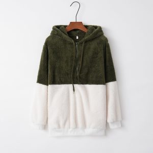 Women'S Casual Round Neck Rope Hooded Stitching Sweater