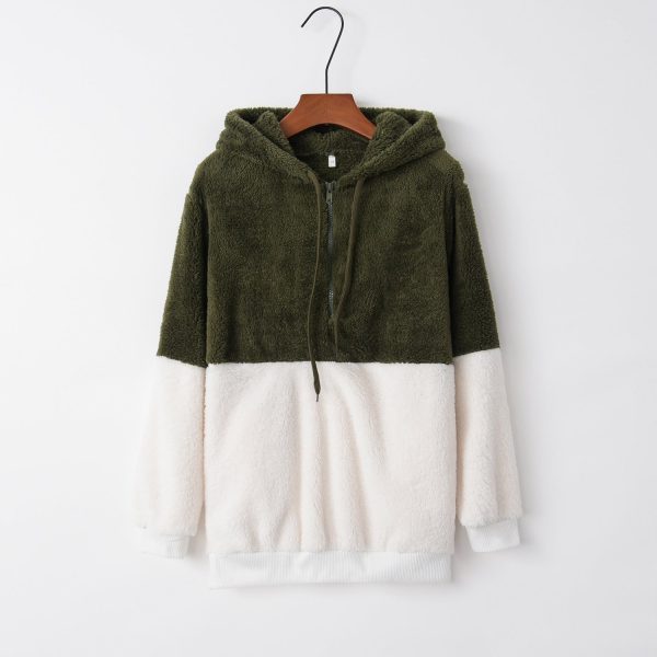 Women'S Casual Round Neck Rope Hooded Stitching Sweater