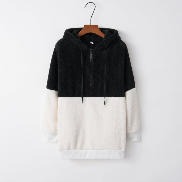 Women'S Casual Round Neck Rope Hooded Stitching Sweater