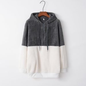 Women'S Casual Round Neck Rope Hooded Stitching Sweater