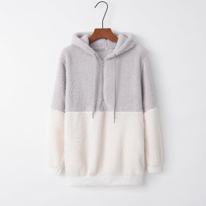 Women'S Casual Round Neck Rope Hooded Stitching Sweater