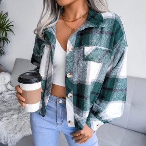 Women'S Long Sleeve Plaid Shirt Jacket