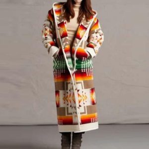 Women'S Long Trench Coat Printed Hooded Coat