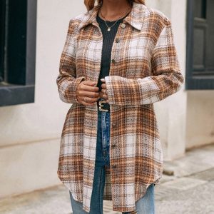 Women'S Loose Casual Plush Plaid Shirt Jacket