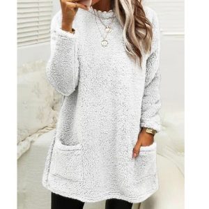 Women'S Pocket Crew Neck Casual Warm Long Sleeve Sweater