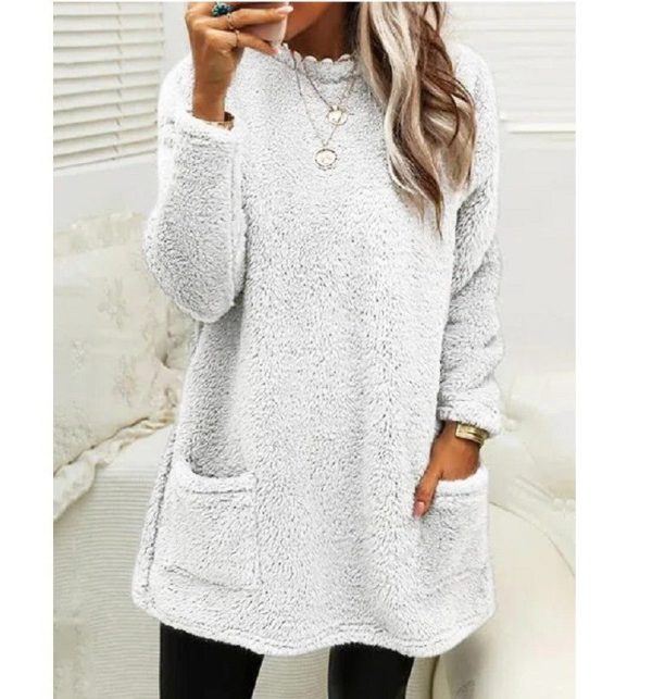 Women'S Pocket Crew Neck Casual Warm Long Sleeve Sweater