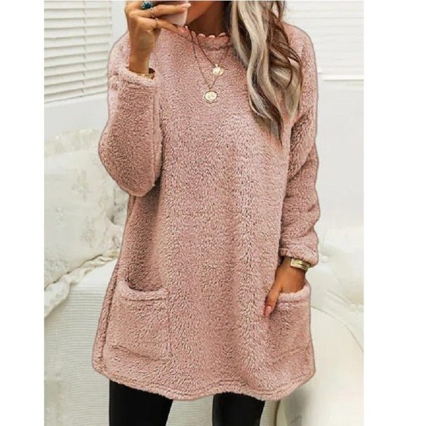 Women'S Pocket Crew Neck Casual Warm Long Sleeve Sweater