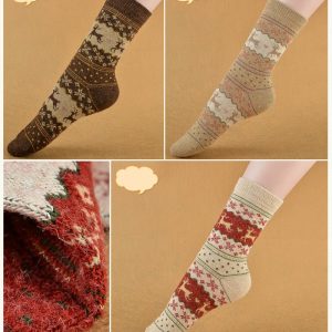 Women'S Thickened Warm Retro Christmas Print Socks