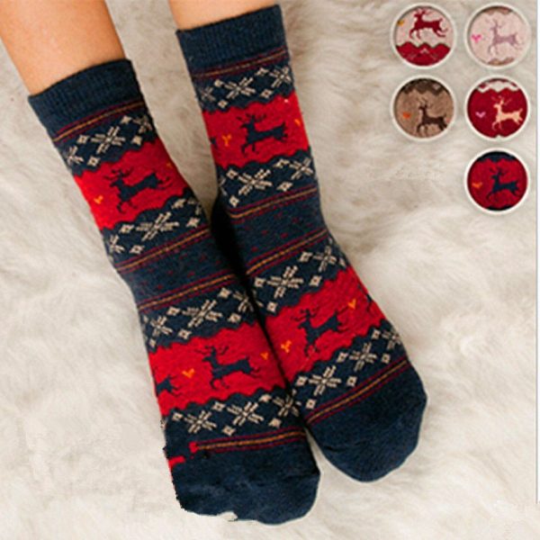 Women'S Thickened Warm Retro Christmas Print Socks