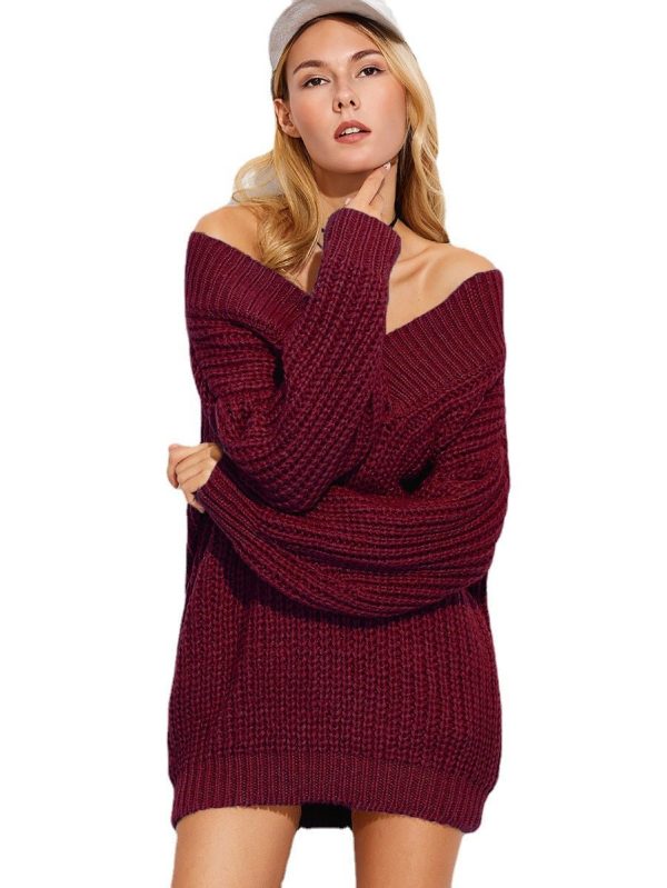 Women'S V-Neck Thickened Solid Color Knitted Sweater