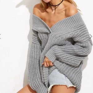 Women'S V-Neck Thickened Solid Color Knitted Sweater