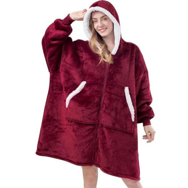 Zip Fleece Jacket Casual Long Sleeve Blanket