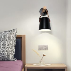 Wood Arm - Wall Lamp With Iron Lampshade And Wooden Arm