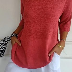 Solid Color Knitted VNeck Top