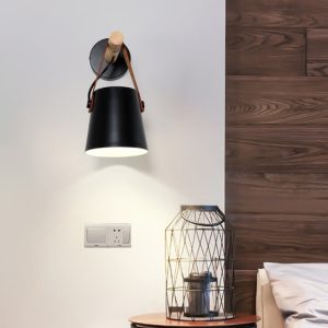 Wood Arm - Wall Lamp With Iron Lampshade And Wooden Arm