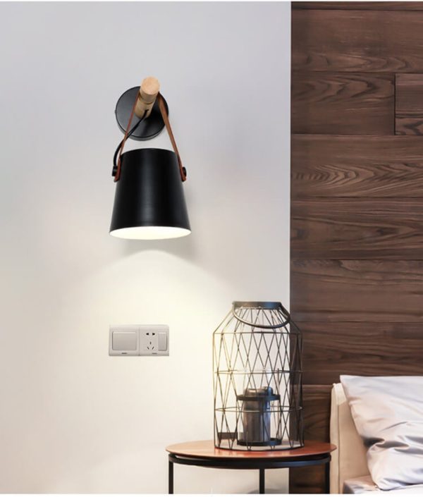 Wood Arm - Wall Lamp With Iron Lampshade And Wooden Arm