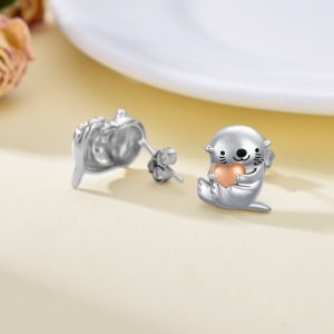 Sea Otter With Heart Earrings