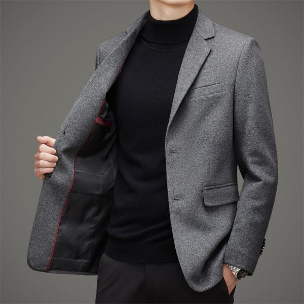 Men'S Business Casual Solid Color Wool Tweed Suit Top