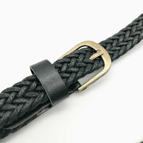 Retro Style Wax Rope Woven Belt Pu Bronze Alloy Pin Buckle