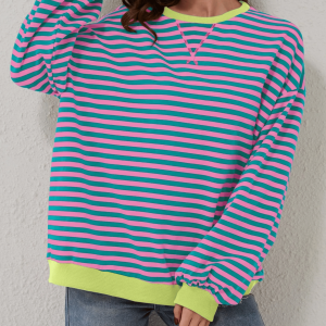 Women'S Oversized Striped Long Sleeve Pullover 