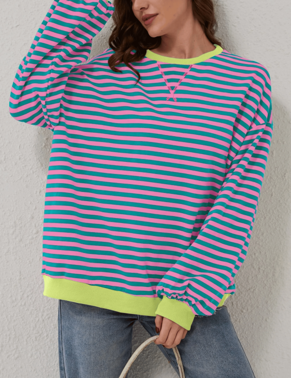 Women'S Oversized Striped Long Sleeve Pullover