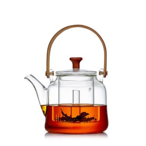 Japanese Style Glass Bamboo Handle Teapot Kettle