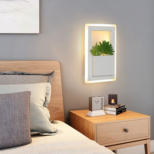 Modern Led Bedside Wall Lamp With Plant