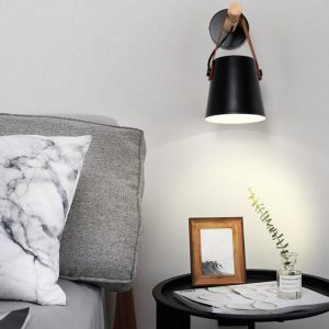 Wood Arm - Wall Lamp With Iron Lampshade And Wooden Arm