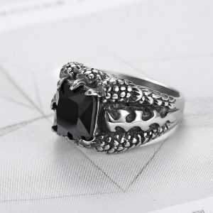 Stainless Steel Retro Style With Diamond Dragon Claw Ring